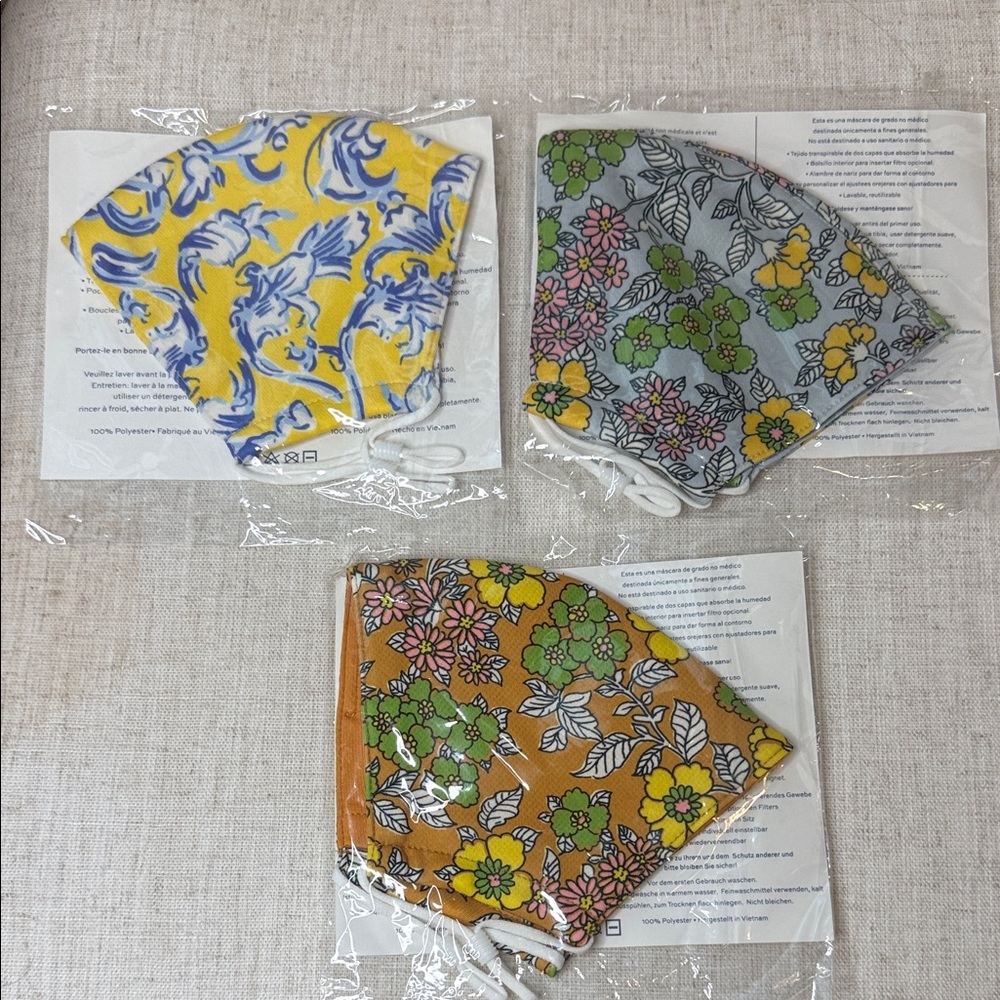 NWT Tory Burch Floral Patterned Face Masks Set of 3
